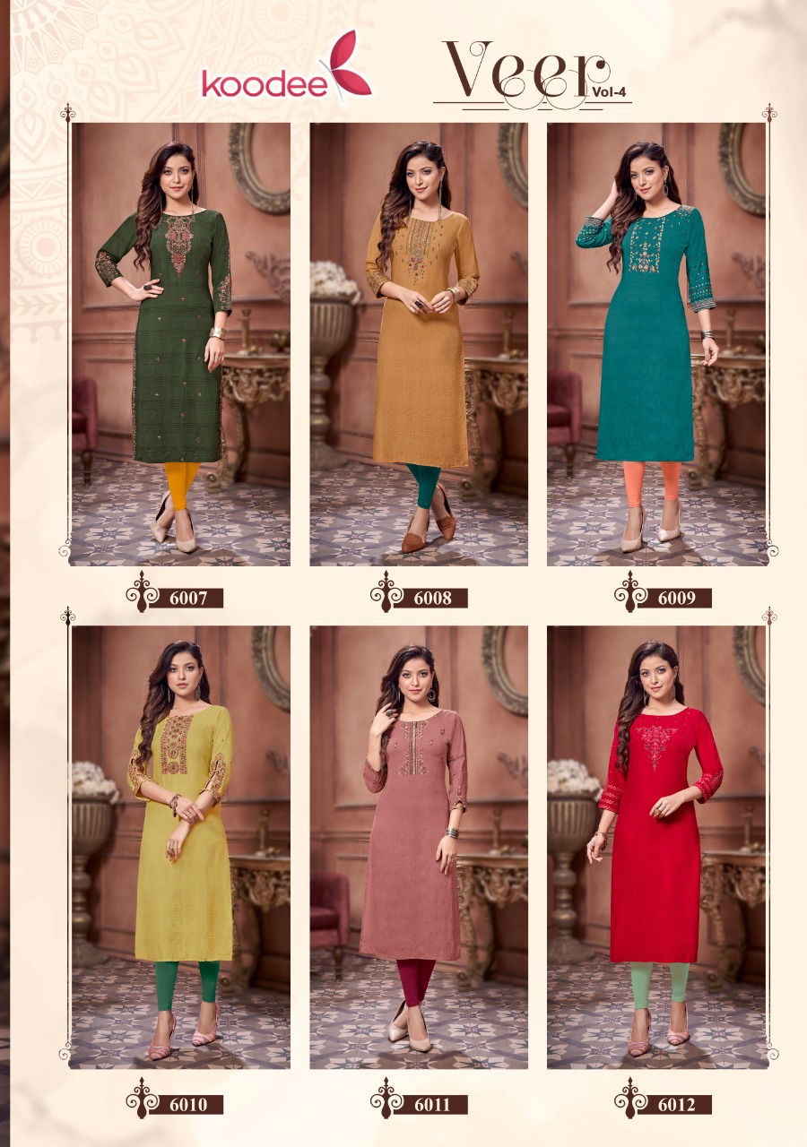 Koodee Veer 4 Fancy Party Wear Viscose Embroidery Khatli Work Designer Kurti Collection